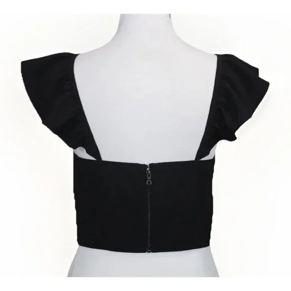 Alice + Olivia Celestia Flutter sleeve crop top Ruffle Sleeveless black size 6 - Picture 4 of 7
